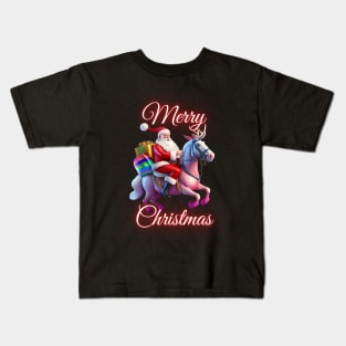 Merry Christmas - Santa Claus Riding His Unicorn Reindeer Kids T-Shirt